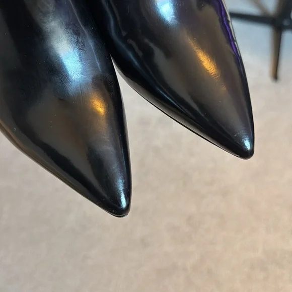 ROBERT CLERGERIE Kyra Spazzolato Slingback Patent Leather Mule Heels Black 7.5